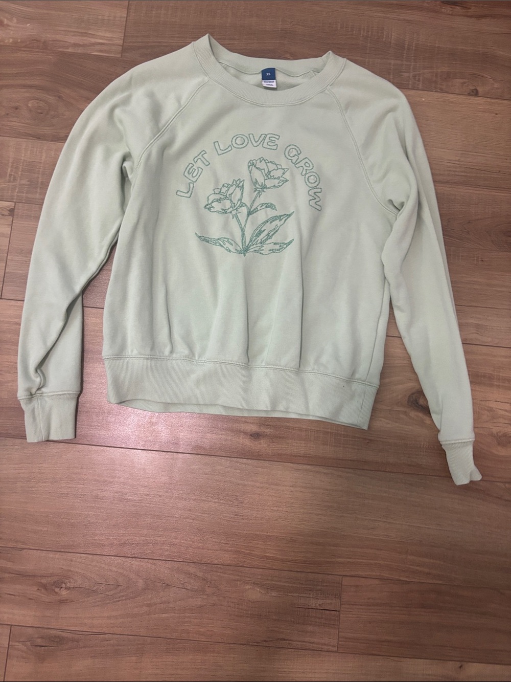 Old Navy Sage Green 'Let Love Grow' Floral Crewneck Sweatshirt